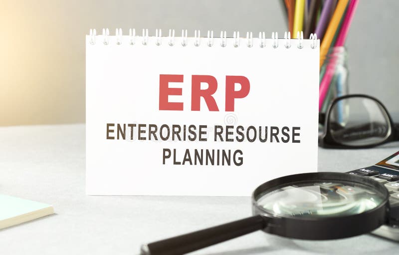 Notebook with Toolls and Notes about ERP stock photo