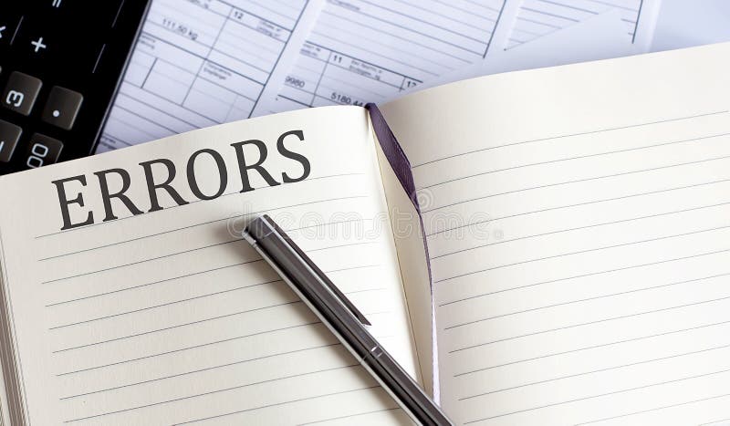 Notebook with Toolls and Notes about ERRORS royalty free stock image