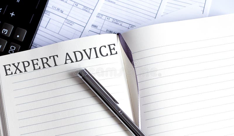 Notebook with Toolls and Notes about EXPERT ADVICE stock photography