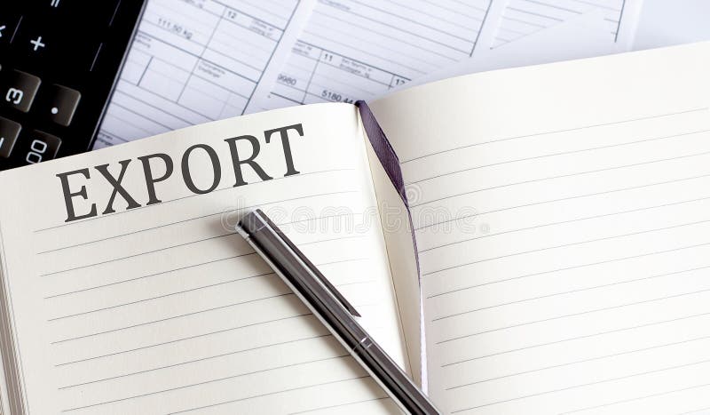 Notebook with Toolls and Notes about EXPORT royalty free stock photos