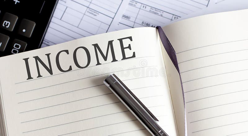 Notebook with Toolls and Notes about INCOME royalty free stock images