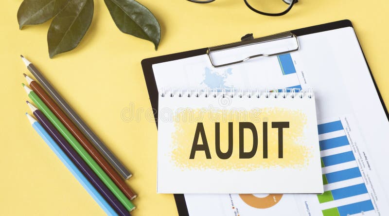 Notebook with Toolls and Notes about Internal Audit stock images