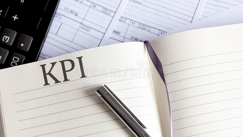 Notebook with Toolls and Notes about KPI stock images
