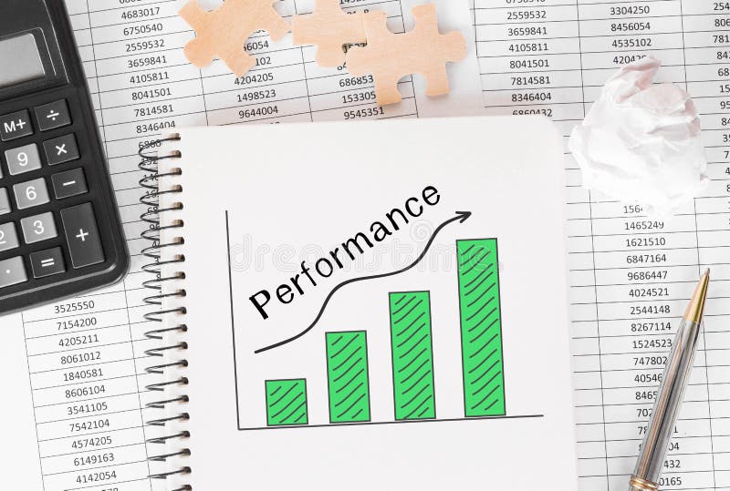 Notebook with Toolls and Notes about Performance royalty free stock photo