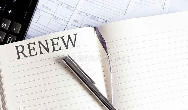 Notebook with Toolls and Notes about RENEW royalty free stock images