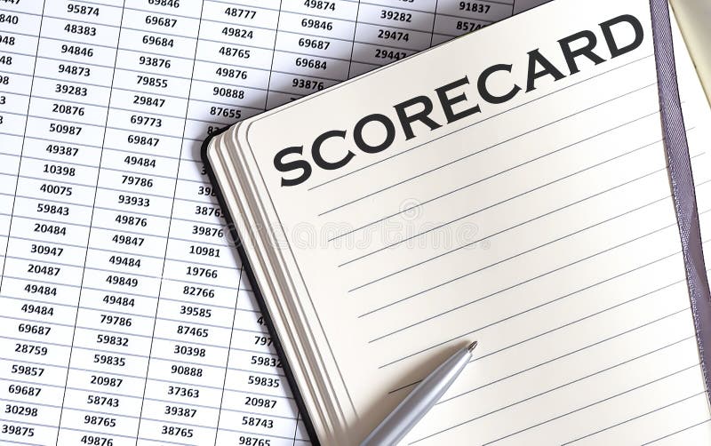 Notebook with Toolls and Notes about SCORECARD royalty free stock photo