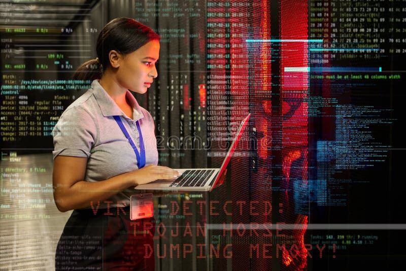 Notebook z kodem wirusowym lub serwerownia w 3d programowaniu programowania IT lub hakerze futurystycznego cyberbezpieczeństwa obrazy stock