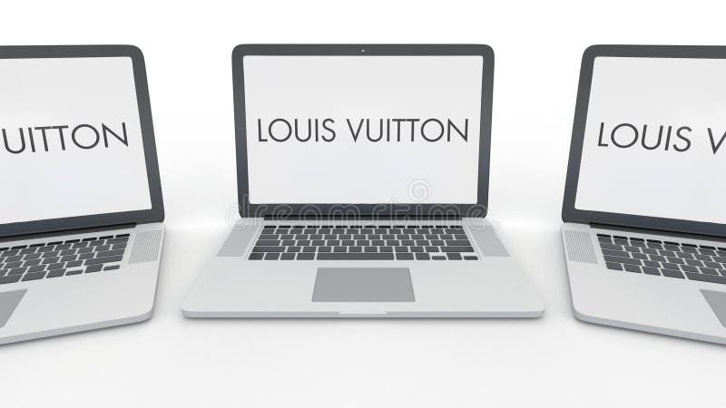 Louis Vuitton Logo on the Screen in a Meeting Room. Editorial 3D