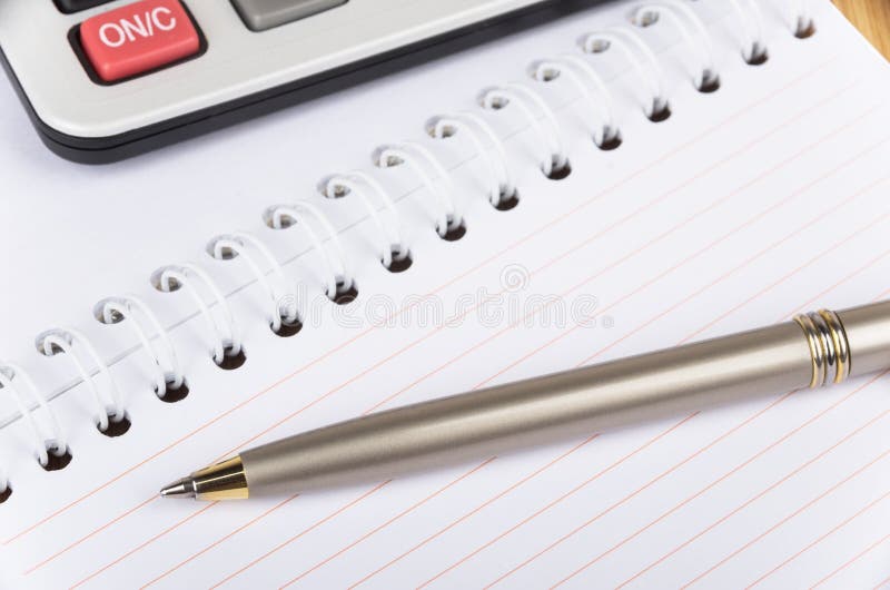 Notepad, Calculator and Pen Stock Image Image of equipment, number