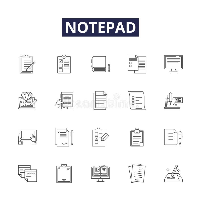 Notepad line vector icons and signs. Text, Document, Type, Compose, Note, Pad, Create, Write outline vector illustration vector illustration