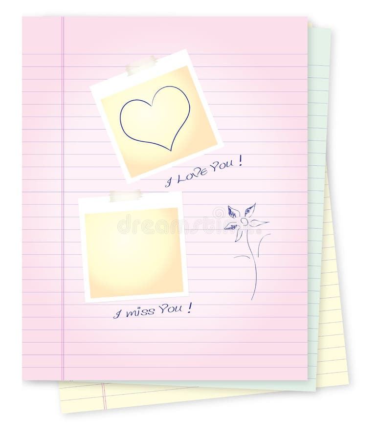 Notepad with love messages stock illustration. Illustration of clear