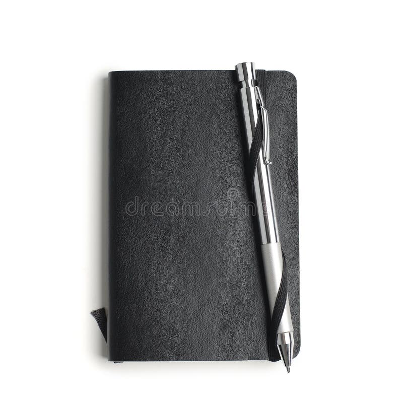 Black leather notepad with stainless pen. Black leather notepad with stainless pen