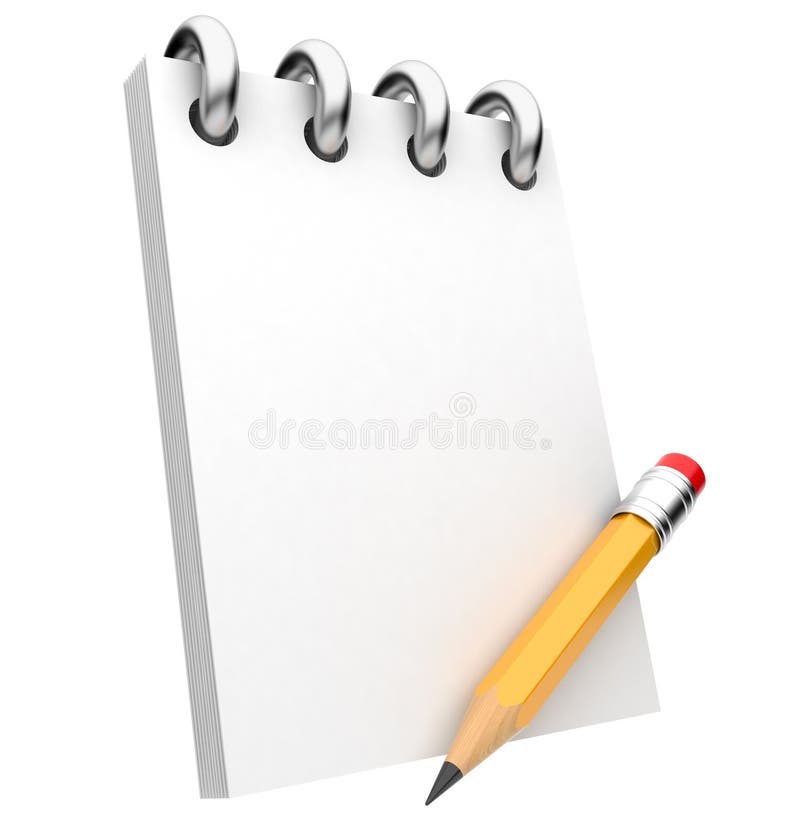 Notepad and pencil. 3D illustration. Isolated stock illustration