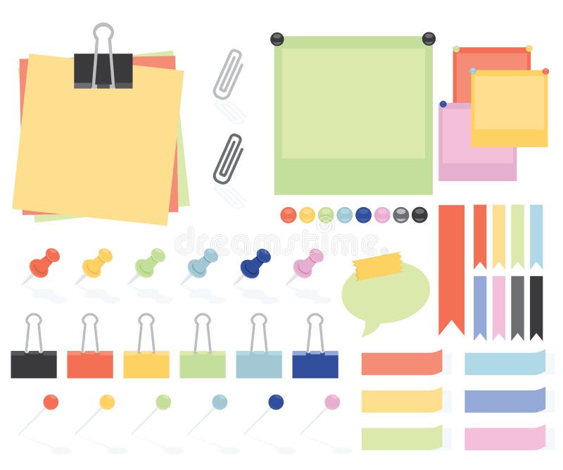 Notes et autocollants plats de papier de style illustration libre de droits Notes et autocollants plats de papier de style illustration libre de droits