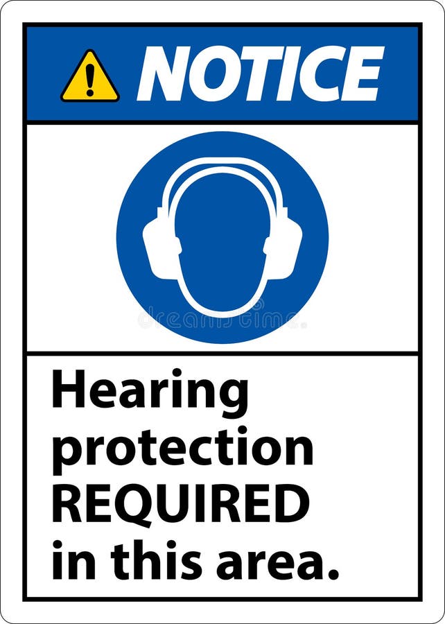 Notice Hearing Protection Required Sign on White Background Stock