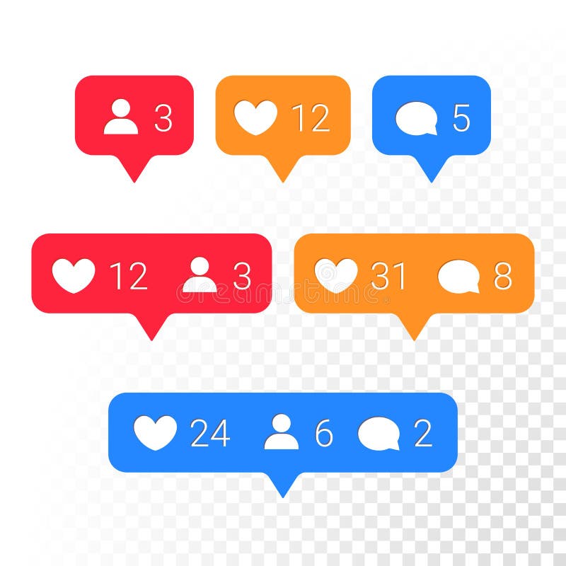 Notification application icons heart, message, friend request vector set royalty free illustration