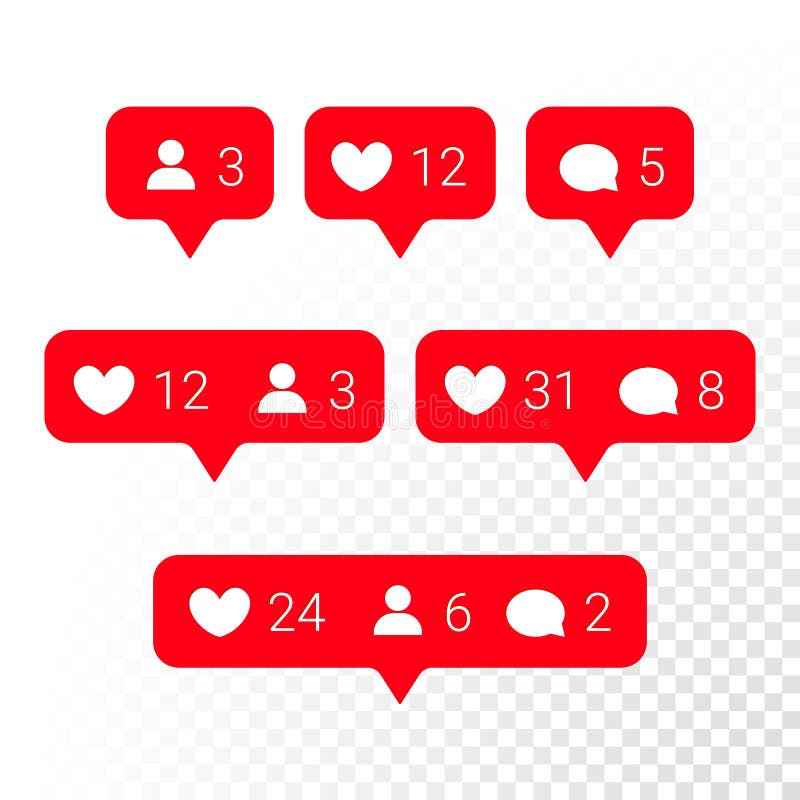 Notification application icons heart, message, friend request vector set royalty free illustration