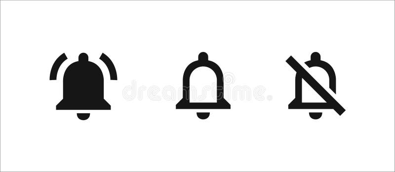 Notification bell vector icon set for web and social media design. Flat mobile graphic element stock illustration