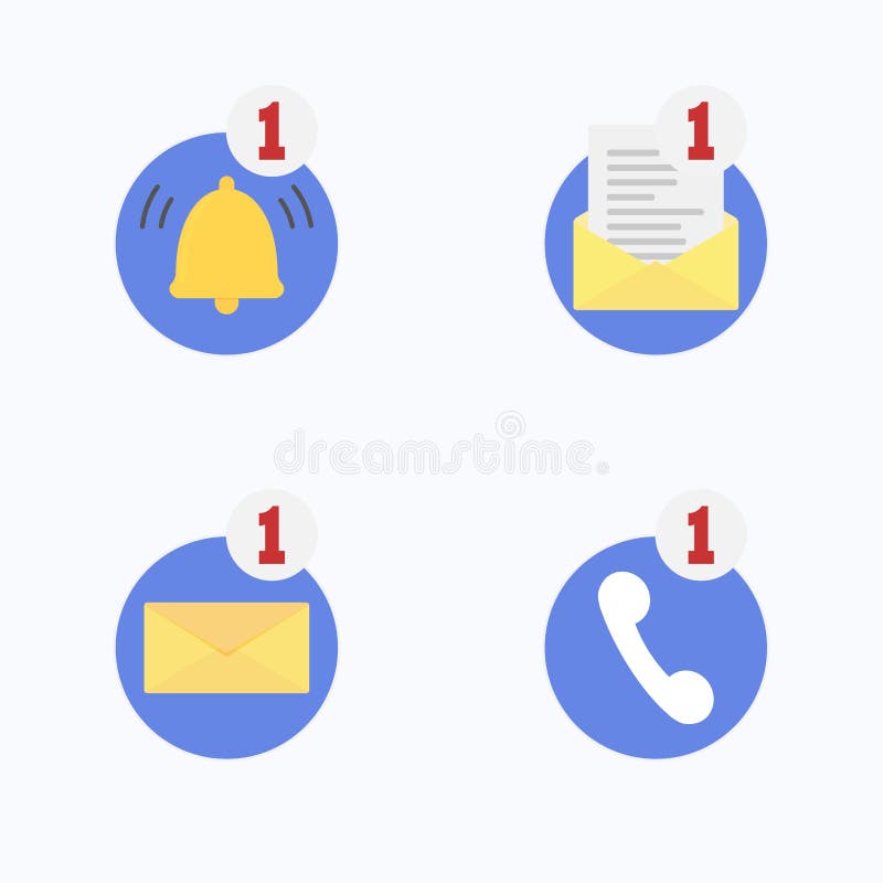Notification icon collection for mobile application, message, call and incoming with counter royalty free illustration