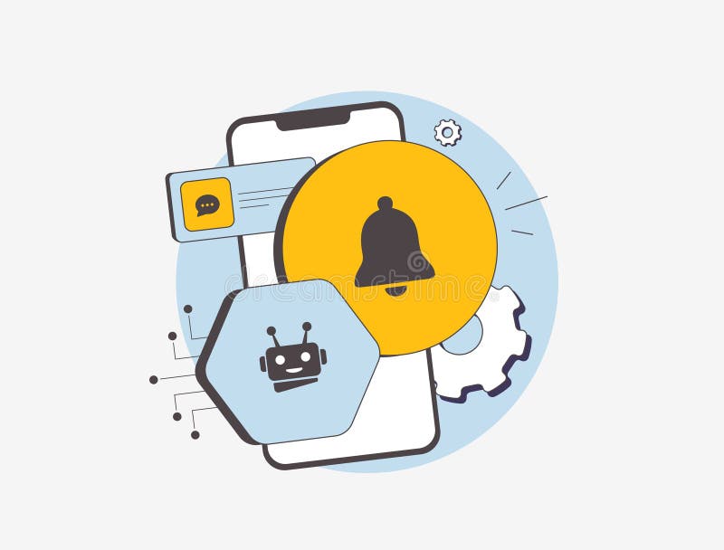 Notificări mobile bazate pe AIpowered mesaje personalizate care utilizează învățarea computerizată pentru a îmbunătăți implicarea stock illustration