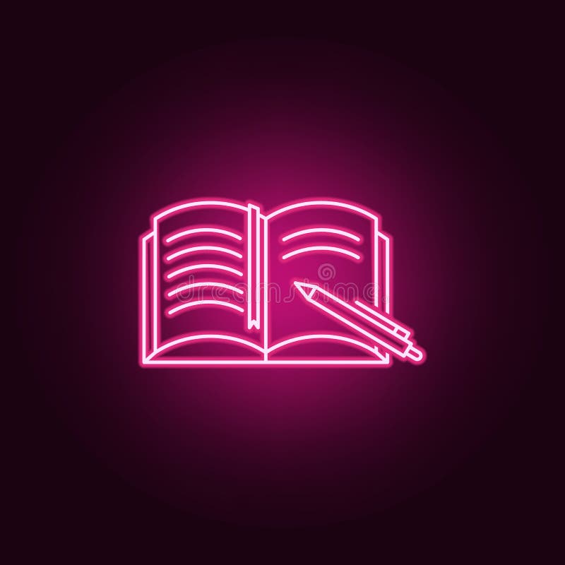 Notizbuch- und Stiftikone Elemente von Büchern und von Zeitschriften in den Neonartikonen Einfache Ikone für Website, Webdesign