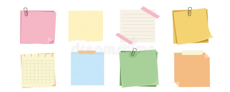 Notizpapier für Notiz mit Clip-Postit. Planerheft. Ideenliste. Aufkleber. Anführungsrahmenerinnerung stock abbildung