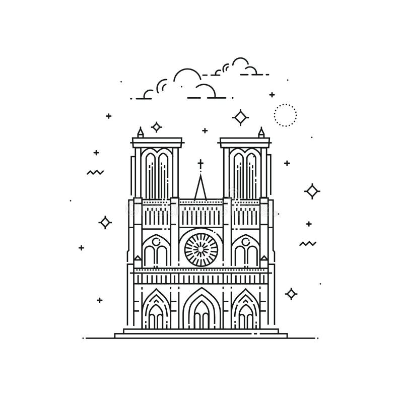 minimalistic-line-art-of-the-notre-dame-in-paris-france-outline-notre-dame-stock-vector