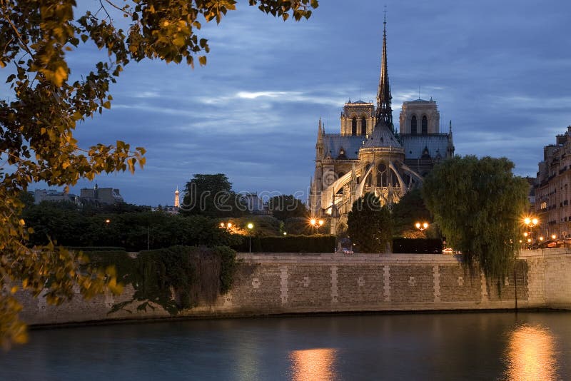 Notre Dame by night stock image. Image of dame, romantic 2619869