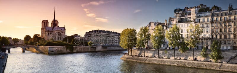Notre de Dame de Parigi e fiume la Senna immagini stock libere da diritti Notre de Dame de Parigi e fiume la Senna immagini stock libere da diritti