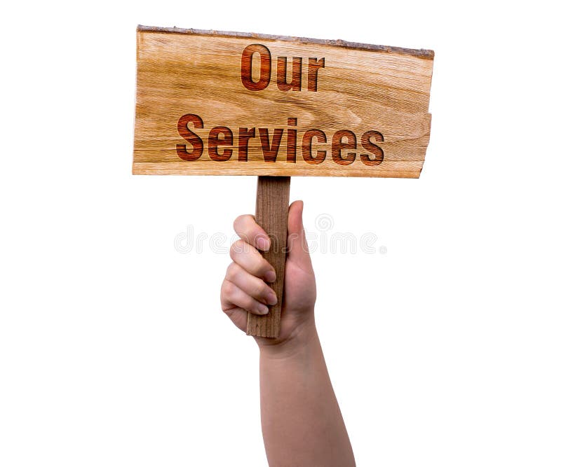 Notre signe en bois de services images stock Notre signe en bois de services images stock