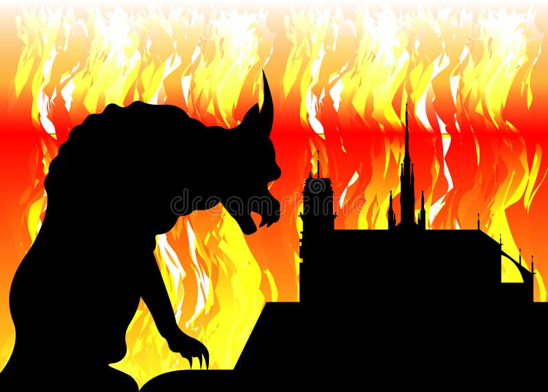 Notre κυρία de Παρίσι και gargoyle στην πυρκαγιά, τη Γαλλία, τα σύμβολα πόλεων ελεύθερη απεικόνιση δικαιώματος Notre κυρία de Παρίσι και gargoyle στην πυρκαγιά, τη Γαλλία, τα σύμβολα πόλεων ελεύθερη απεικόνιση δικαιώματος