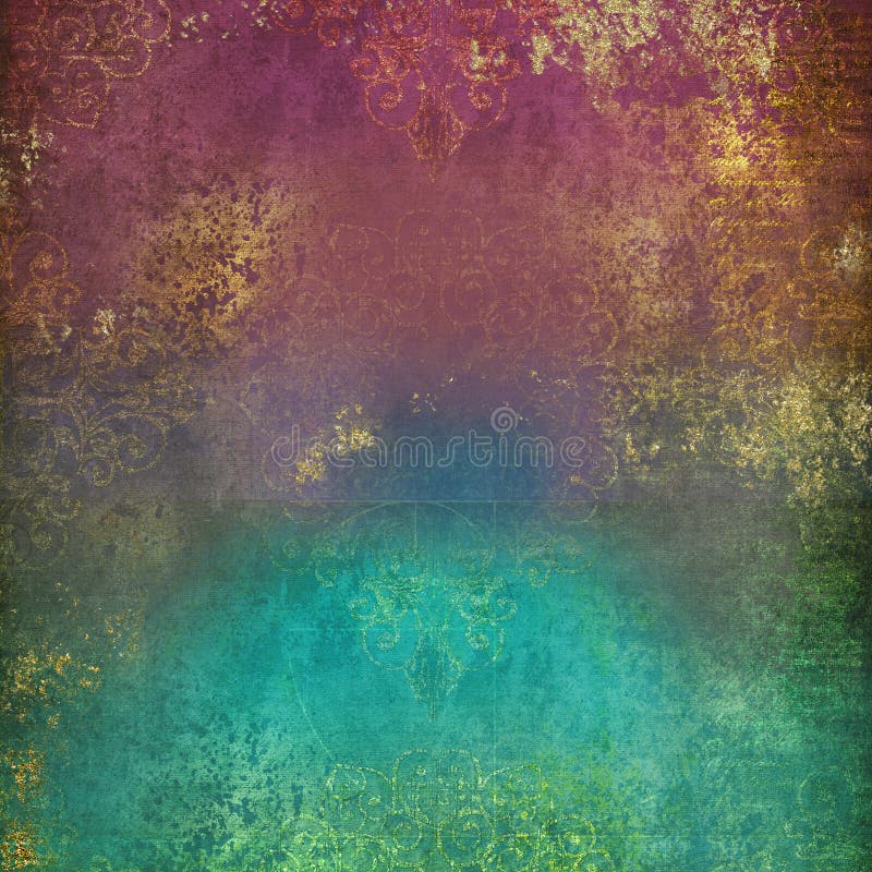 Vibrant grunge background with gold flecks and textures, pinks, turquoises and blues. Vibrant grunge background with gold flecks and textures, pinks, turquoises and blues