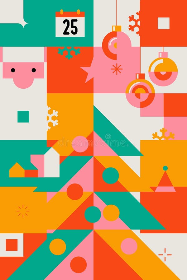 An Nou fericit. Crăciun fericit drăguț elemente de stil geometric minimalist modern. royalty free illustration