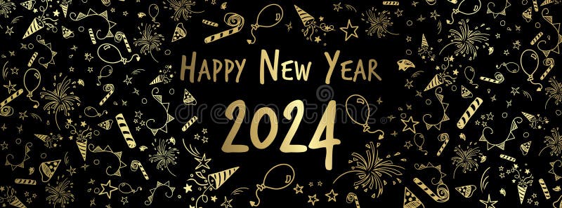 Anul Nou Fericit 2024 - Design cu doodle-uri festive royalty free illustration
