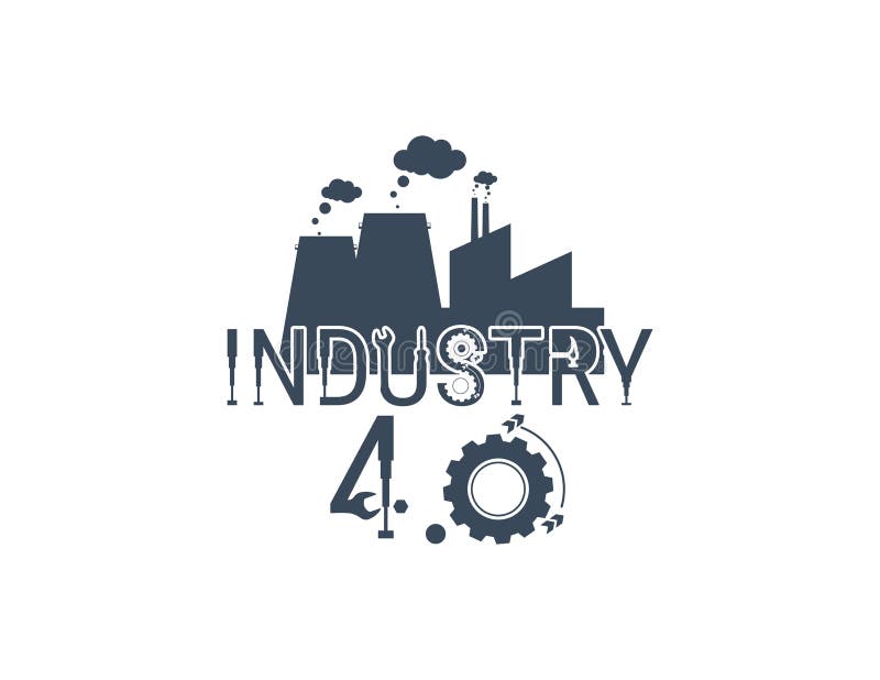 Noua revoluție industrială. 4 banner industrial : asistenți roboți de automatizare a revoluției industriale inteligente, cu mare v royalty free illustration