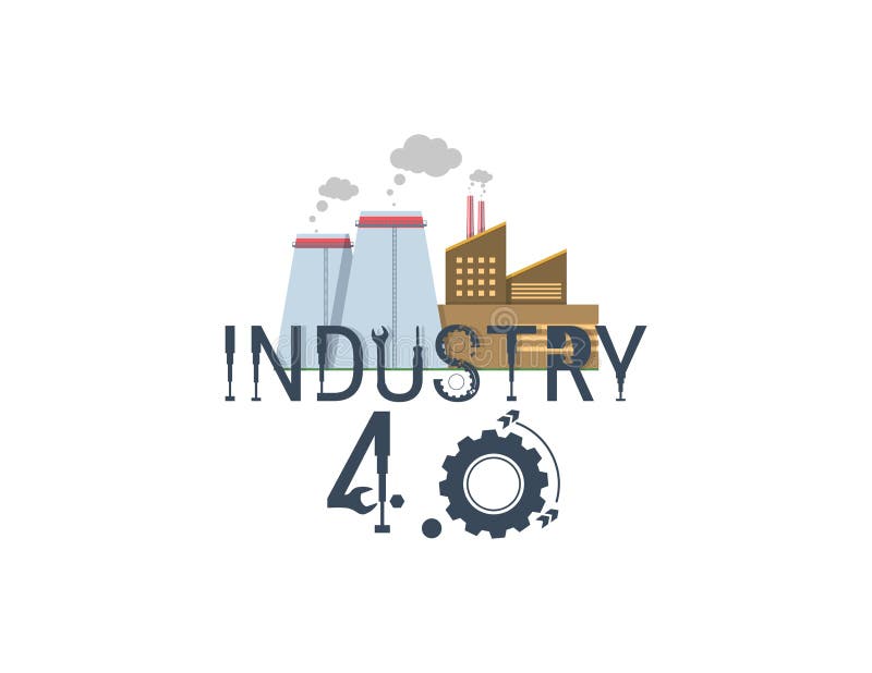 Noua revoluție industrială. 4 banner industrial : asistenți roboți de automatizare a revoluției industriale inteligente, cu mare v royalty free illustration