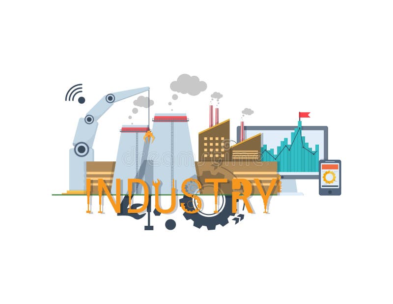 Noua revoluție industrială. 40 de bannere din domeniu : asistenți roboți de automatizare a revoluției industriale inteligente, cu royalty free illustration