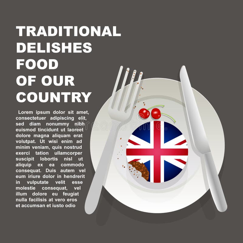 Nourriture délicieuse traditionnelle d'affiche BRITANNIQUE de pays Dessert national européen Gâteau d'illustration de vecteur ave illustration stock Nourriture délicieuse traditionnelle d'affiche BRITANNIQUE de pays Dessert national européen Gâteau d'illustration de vecteur ave illustration stock