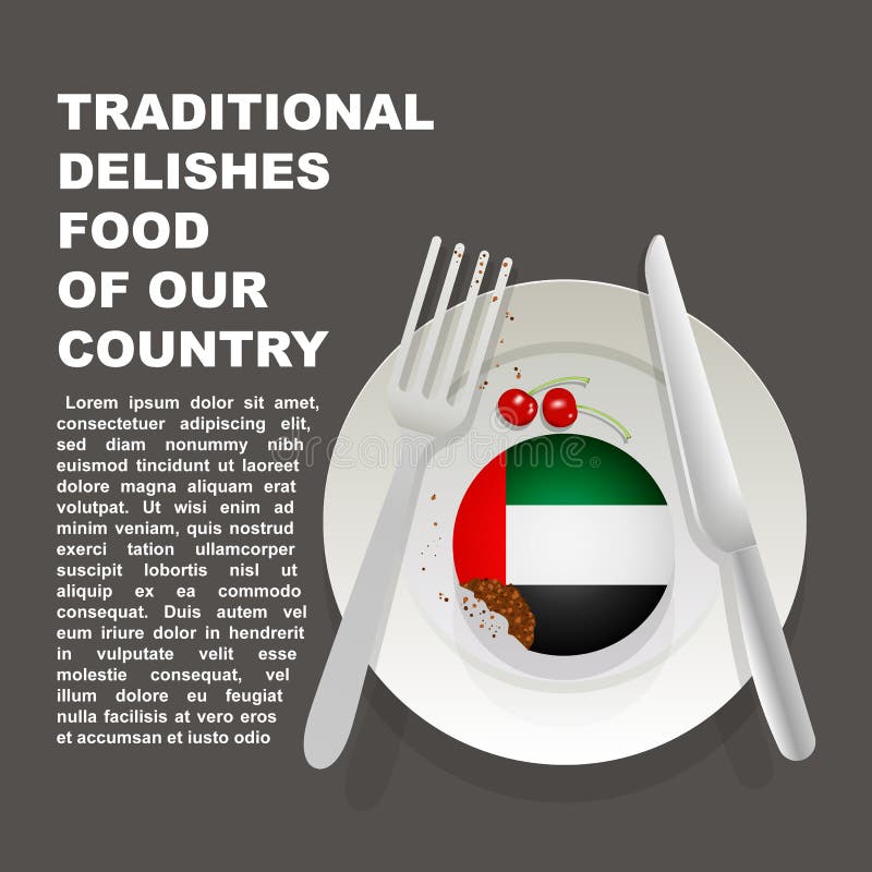 Nourriture délicieuse traditionnelle d'affiche de pays des Emirats Arabes Unis Dessert national asiatique Gâteau d'illustration d illustration de vecteur Nourriture délicieuse traditionnelle d'affiche de pays des Emirats Arabes Unis Dessert national asiatique Gâteau d'illustration d illustration de vecteur