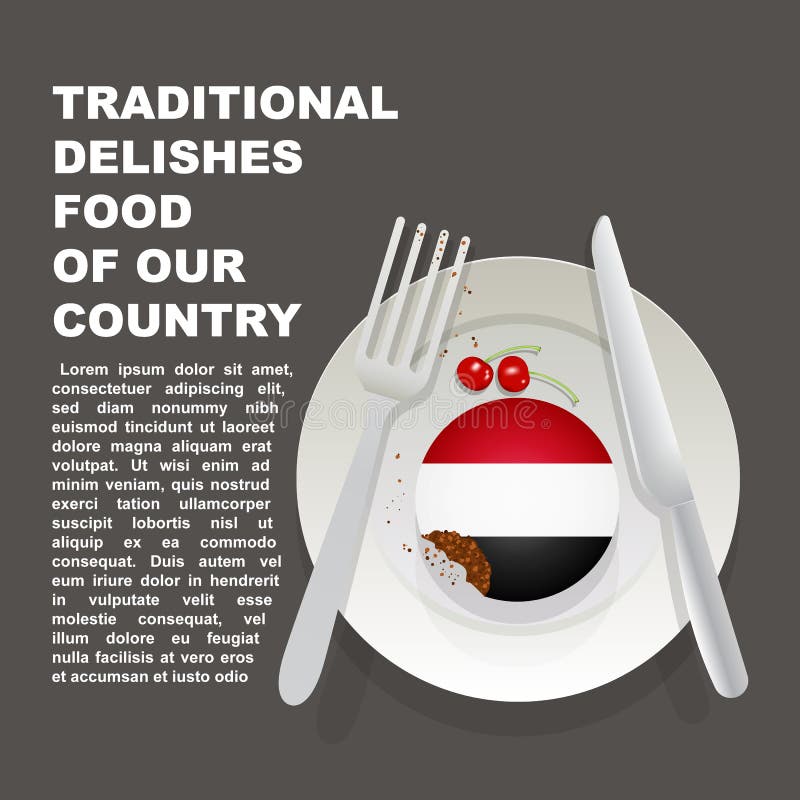 Nourriture délicieuse traditionnelle d'affiche de pays du Yémen Dessert national asiatique Gâteau d'illustration de vecteur avec illustration stock Nourriture délicieuse traditionnelle d'affiche de pays du Yémen Dessert national asiatique Gâteau d'illustration de vecteur avec illustration stock