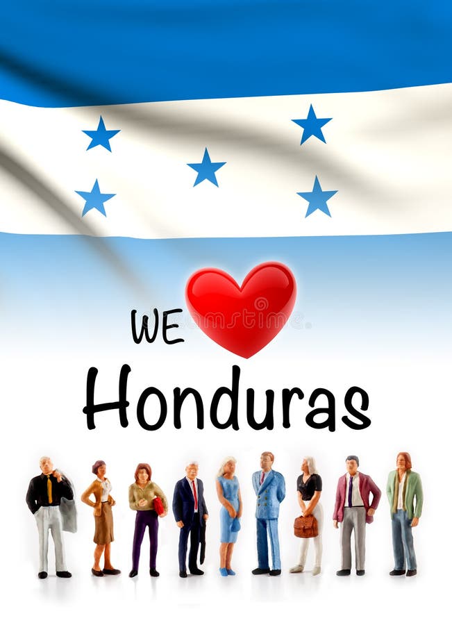 Nous aimons le Honduras, groupe de personnes d'A posons à côté du drapeau hondurien illustration de vecteur Nous aimons le Honduras, groupe de personnes d'A posons à côté du drapeau hondurien illustration de vecteur