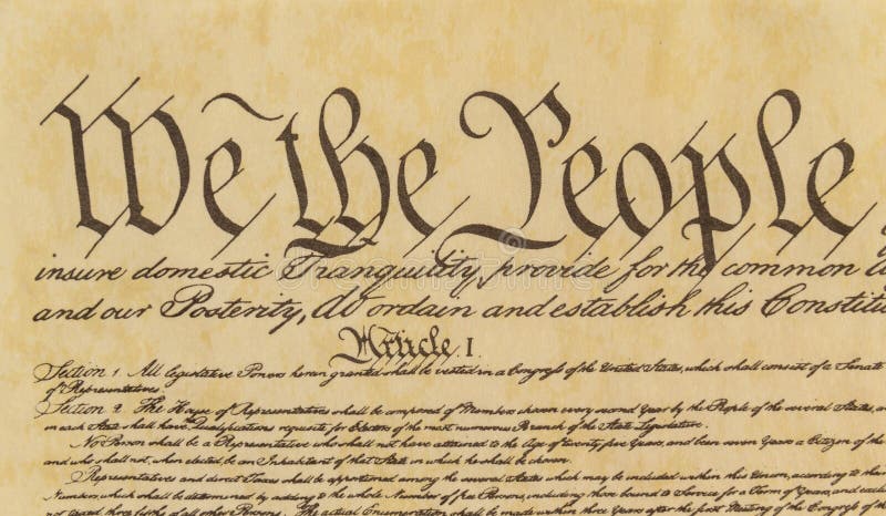 Opening preamble of the United States of America Constitution with a close-up front view. Opening preamble of the United States of America Constitution with a close-up front view