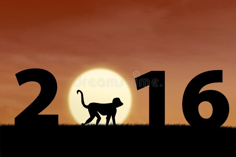 Silhouette of numbers 2016 with monkey, concept of new year 2016 of monkey. Silhouette of numbers 2016 with monkey, concept of new year 2016 of monkey