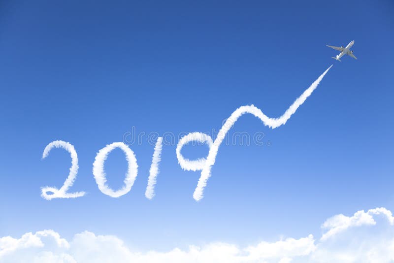 Nouvelle année 2019 et concept de croissance d'affaires dessin par l'airpl photo libre de droits Nouvelle année 2019 et concept de croissance d'affaires dessin par l'airpl photo libre de droits