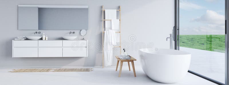 Nouvelle salle de bains moderne avec une vue gentille rendu 3d images stock