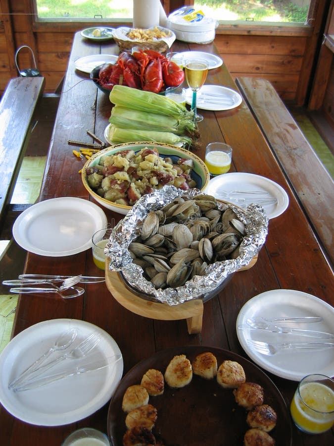 A traditional summer New England seafood Bake dinner. A traditional summer New England seafood Bake dinner