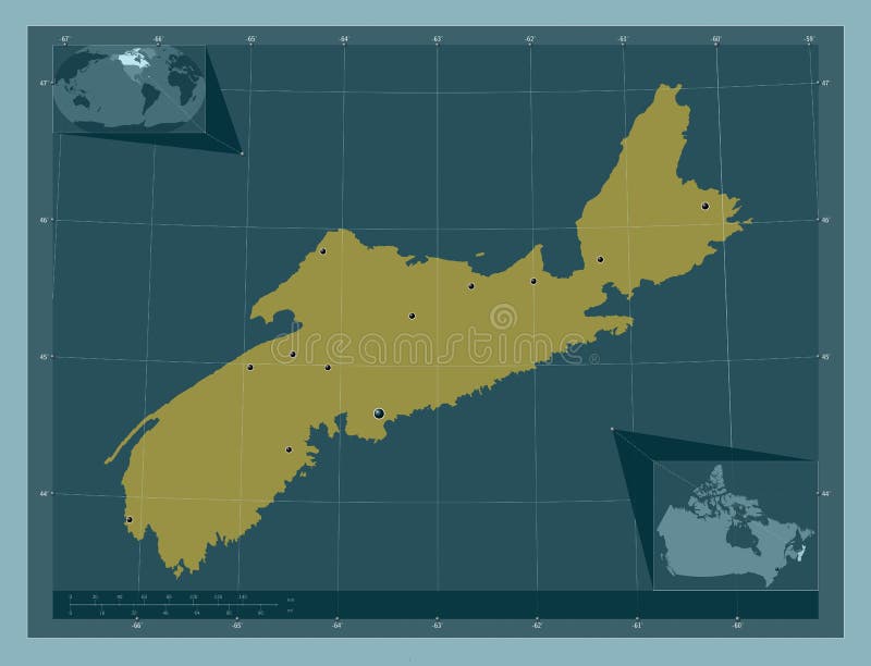 Nova Scotia, Canada. Solid. Major Cities Stock Photo - Image of outline