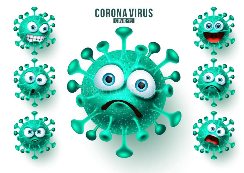 Novel corona virus emoticons vector set. Ncov virus emojis and emoticons