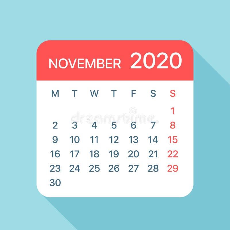 November 2020 Calendar Leaf Vector Illustration Stock Illustration