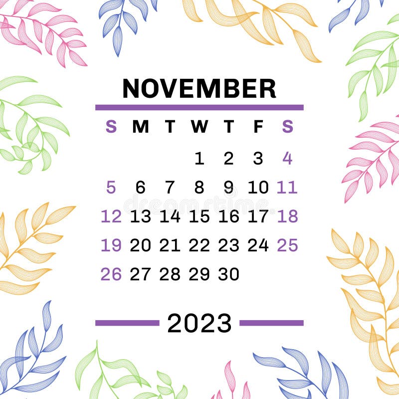 November. Calendar 2023. Leaves. Vector Leaf. Hand Drawn Repeating ...